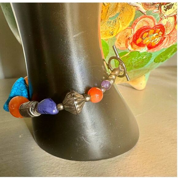 Vintage Cabochons and Beads Bracelet, in Silver plate, Unmarked - Picture 2 of 3